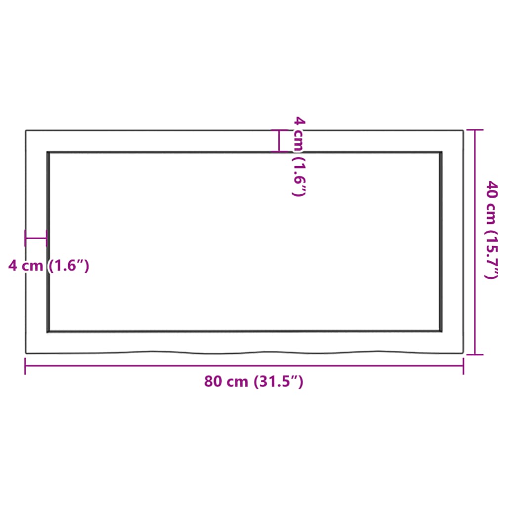 Bordplate lysebrun 80x40x(2-6) cm behandlet heltre eik
