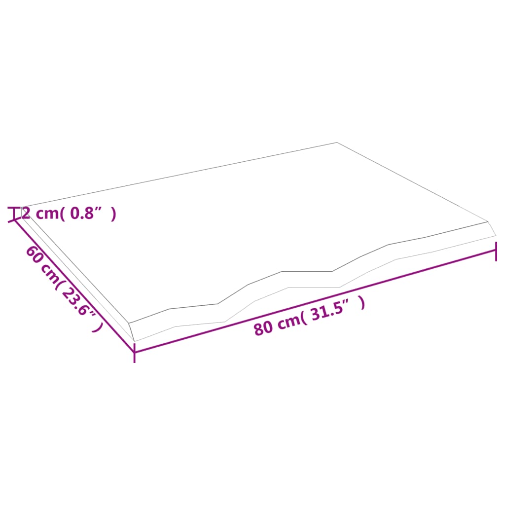 Bordplate lysebrun 80x60x2 cm behandlet heltre eik