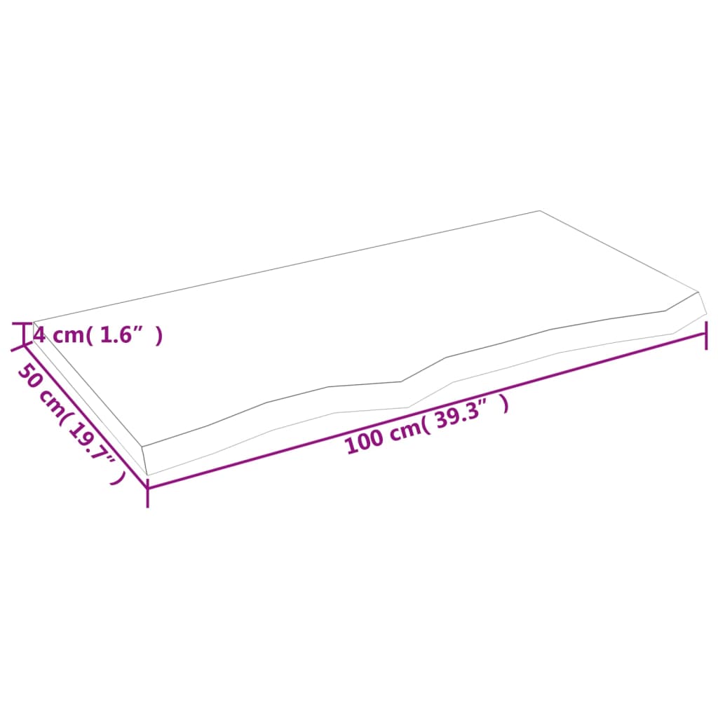 Bordplate lysebrun 100x50x(2-4) cm behandlet heltre eik