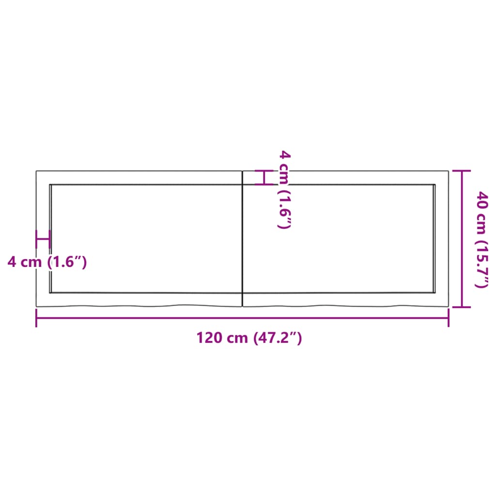 Bordplate lysebrun 120x40x(2-4) cm behandlet heltre eik