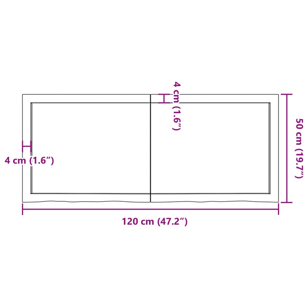 Bordplate lysebrun 120x50x(2-4) cm behandlet heltre eik