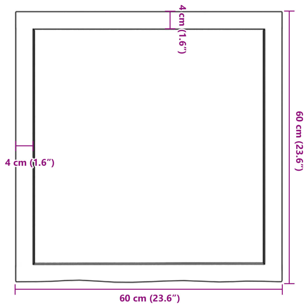 Bordplate mørkebrun 60x60x(2-4) cm behandlet heltre eik