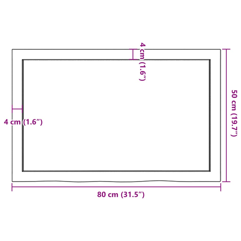 Bordplate mørkebrun 80x50x2 cm behandlet heltre eik