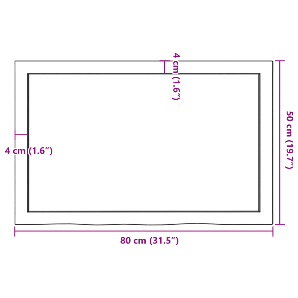 Bordplate mørkebrun 80x50x(2-6) cm behandlet heltre eik