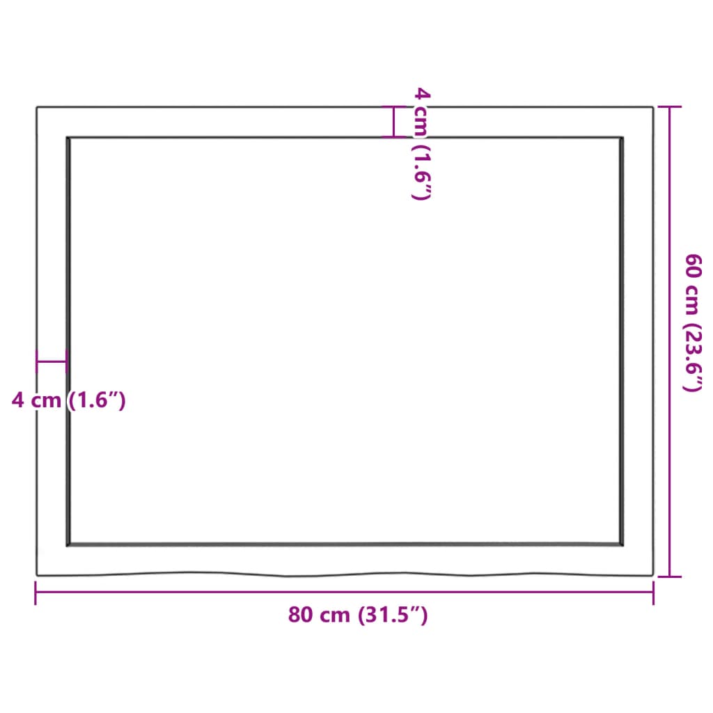 Bordplate mørkebrun 80x60x(2-6) cm behandlet heltre eik