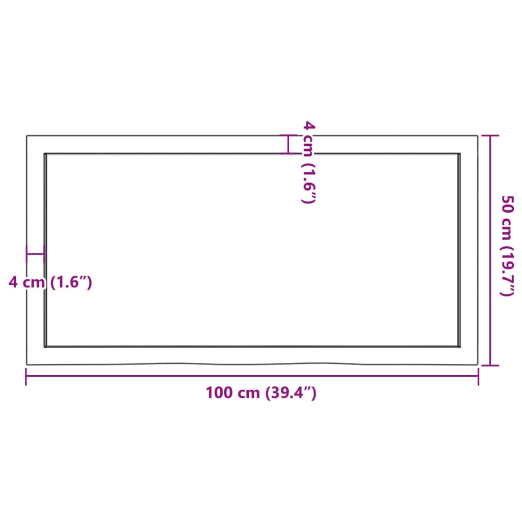 Bordplate mørkebrun 100x50x(2-4) cm behandlet heltre eik