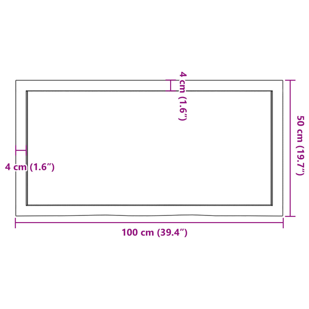 Bordplate mørkebrun 100x50x(2-6) cm behandlet heltre eik