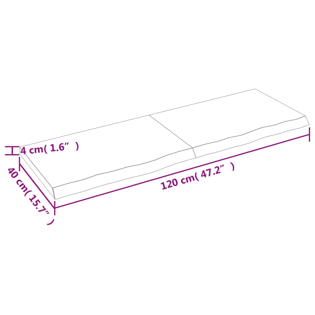 Bordplate mørkebrun 120x40x(2-4) cm behandlet heltre eik