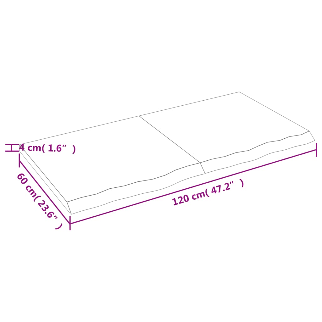 Bordplate mørkebrun 120x60x(2-4) cm behandlet heltre eik