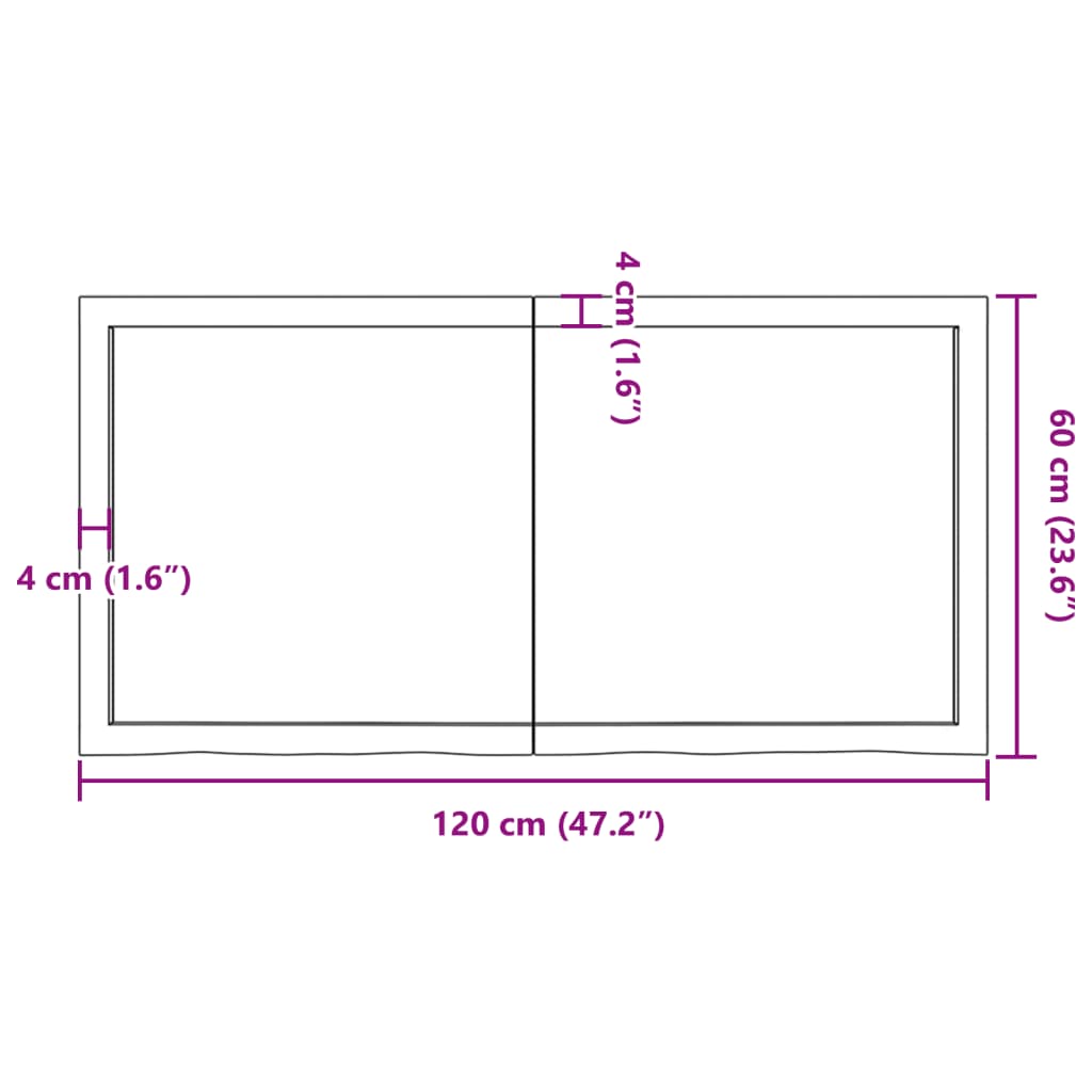 Bordplate mørkebrun 120x60x(2-6) cm behandlet heltre eik