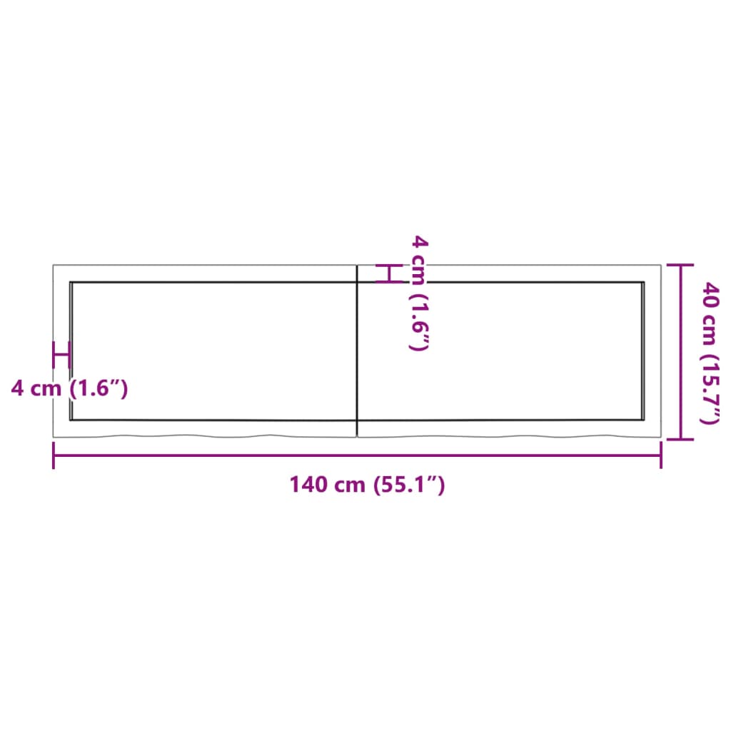 Bordplate mørkebrun 140x40x(2-6) cm behandlet heltre eik