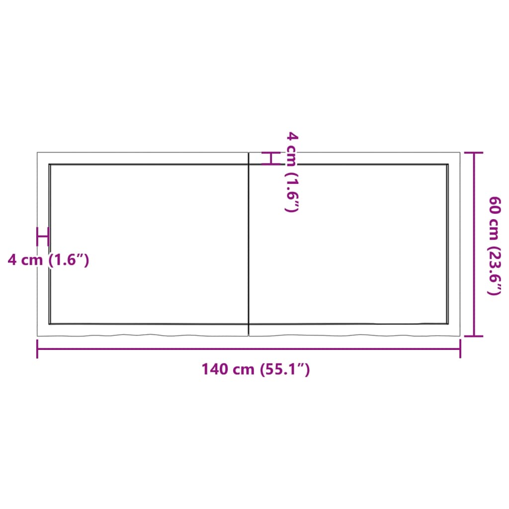 Bordplate mørkebrun 140x60x(2-4) cm behandlet heltre eik