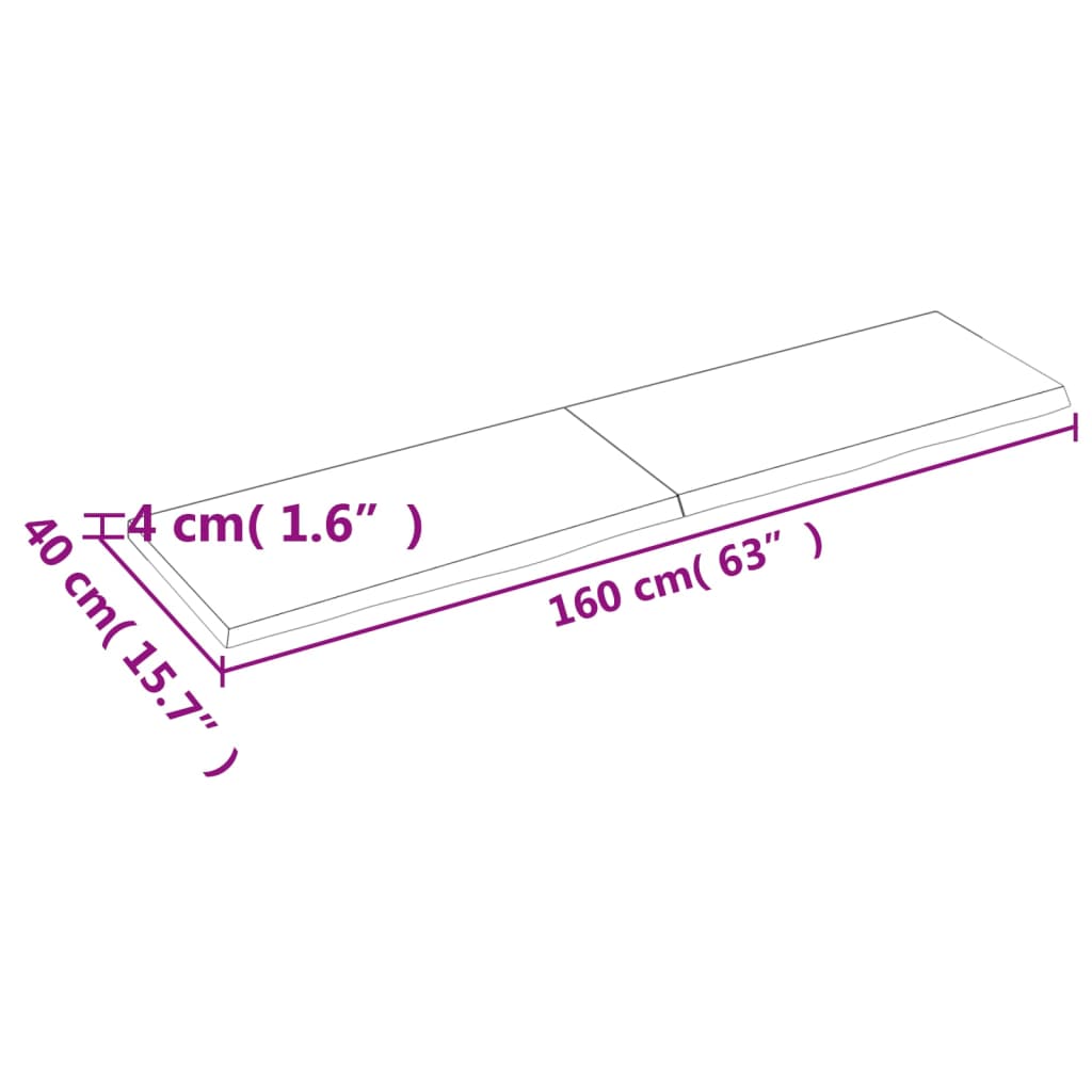 Bordplate mørkebrun 160x40x(2-4) cm behandlet heltre eik