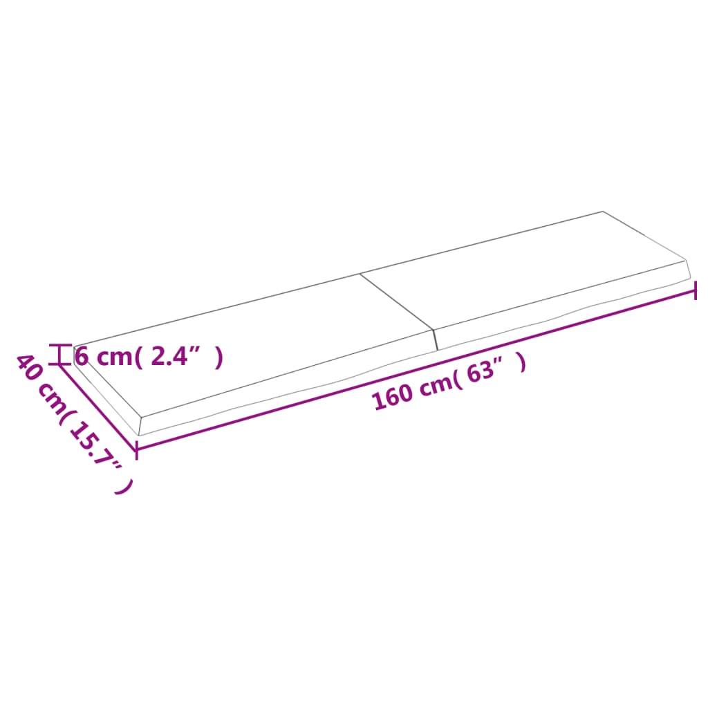 Bordplate mørkebrun 160x40x(2-6) cm behandlet heltre eik