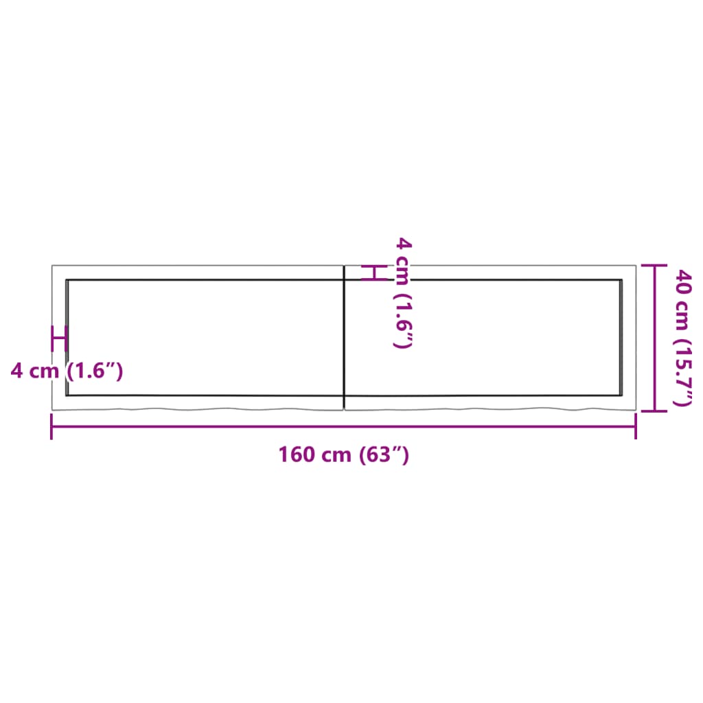 Bordplate mørkebrun 160x40x(2-6) cm behandlet heltre eik