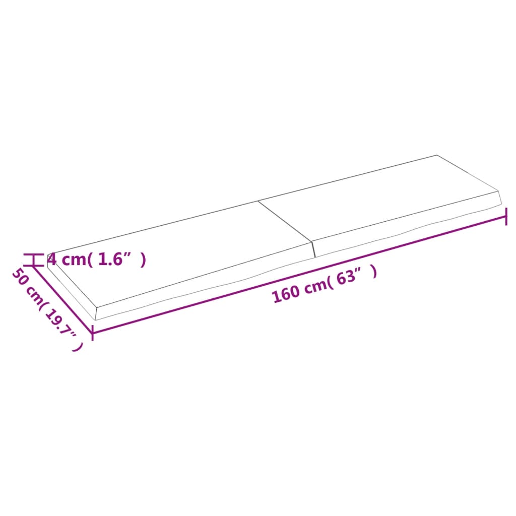 Bordplate mørkebrun 160x50x(2-4) cm behandlet heltre eik