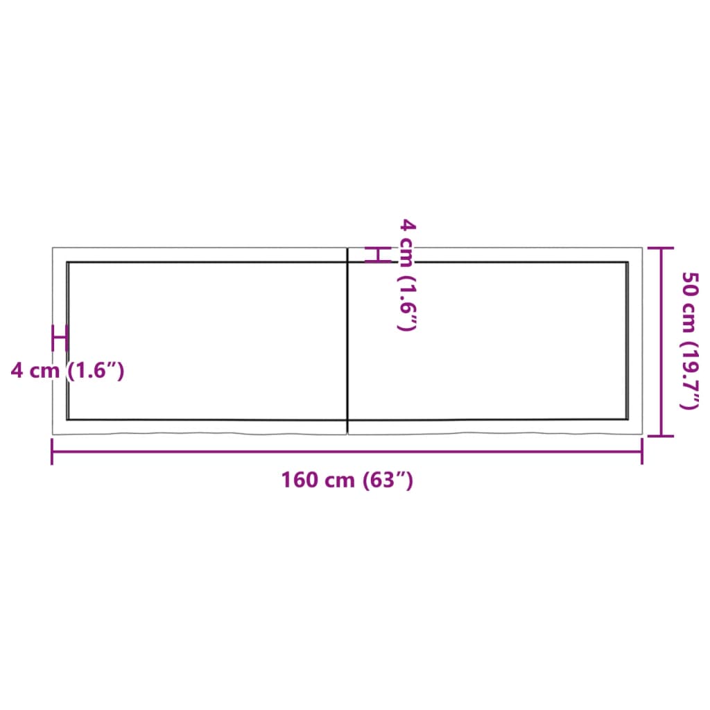 Bordplate mørkebrun 160x50x(2-6) cm behandlet heltre eik