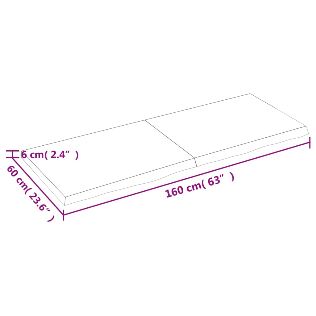 Bordplate mørkebrun 160x60x(2-6) cm behandlet heltre eik