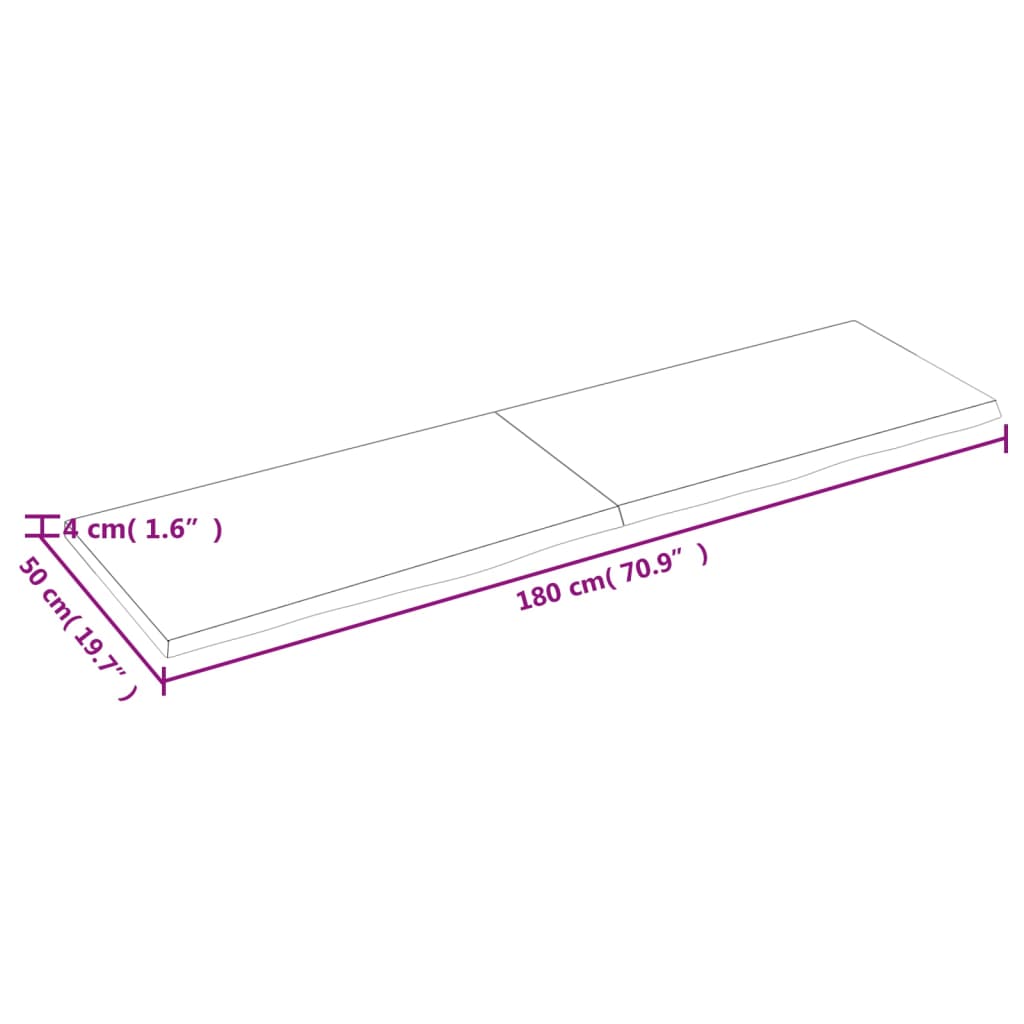 Bordplate mørkebrun 180x50x(2-4) cm behandlet heltre eik