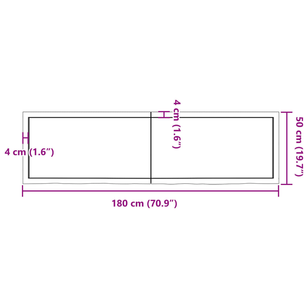 Bordplate mørkebrun 180x50x(2-4) cm behandlet heltre eik