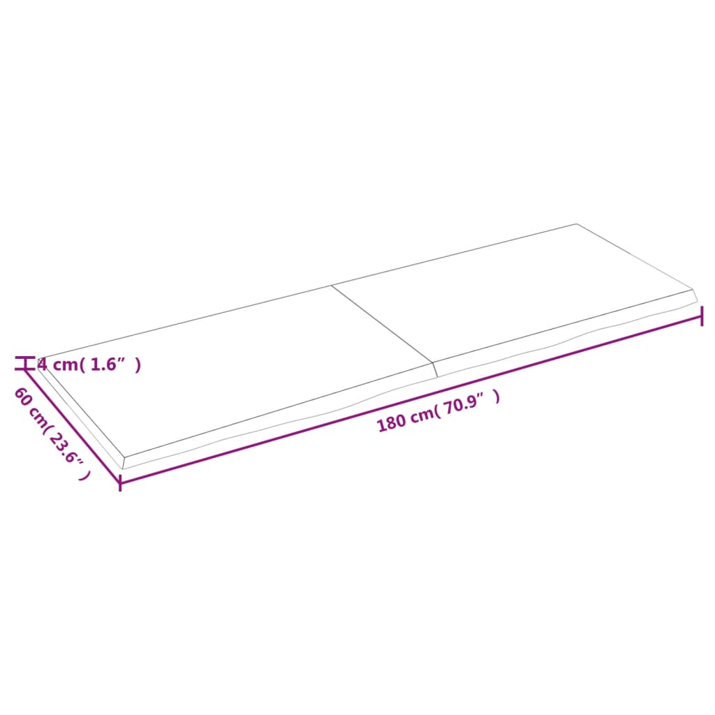Bordplate mørkebrun 180x60x(2-4) cm behandlet heltre eik