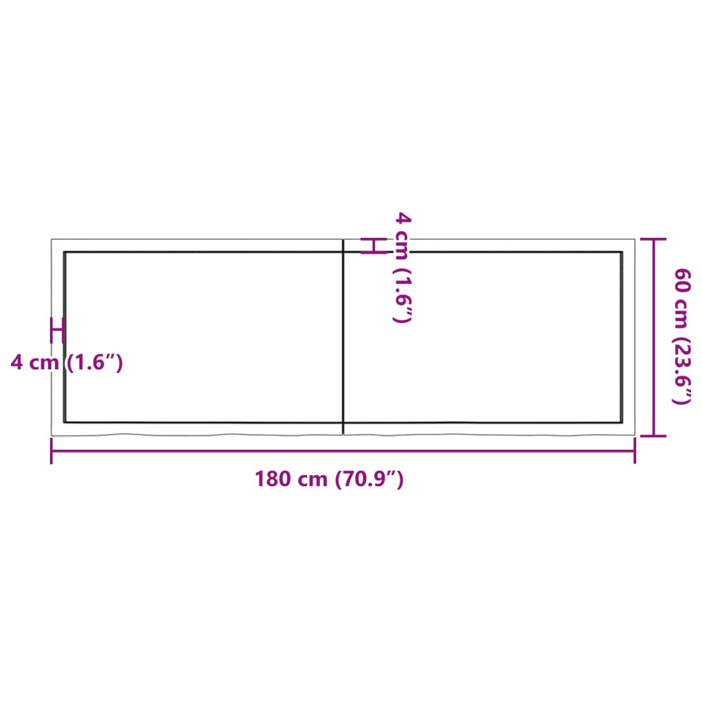 Bordplate mørkebrun 180x60x(2-4) cm behandlet heltre eik