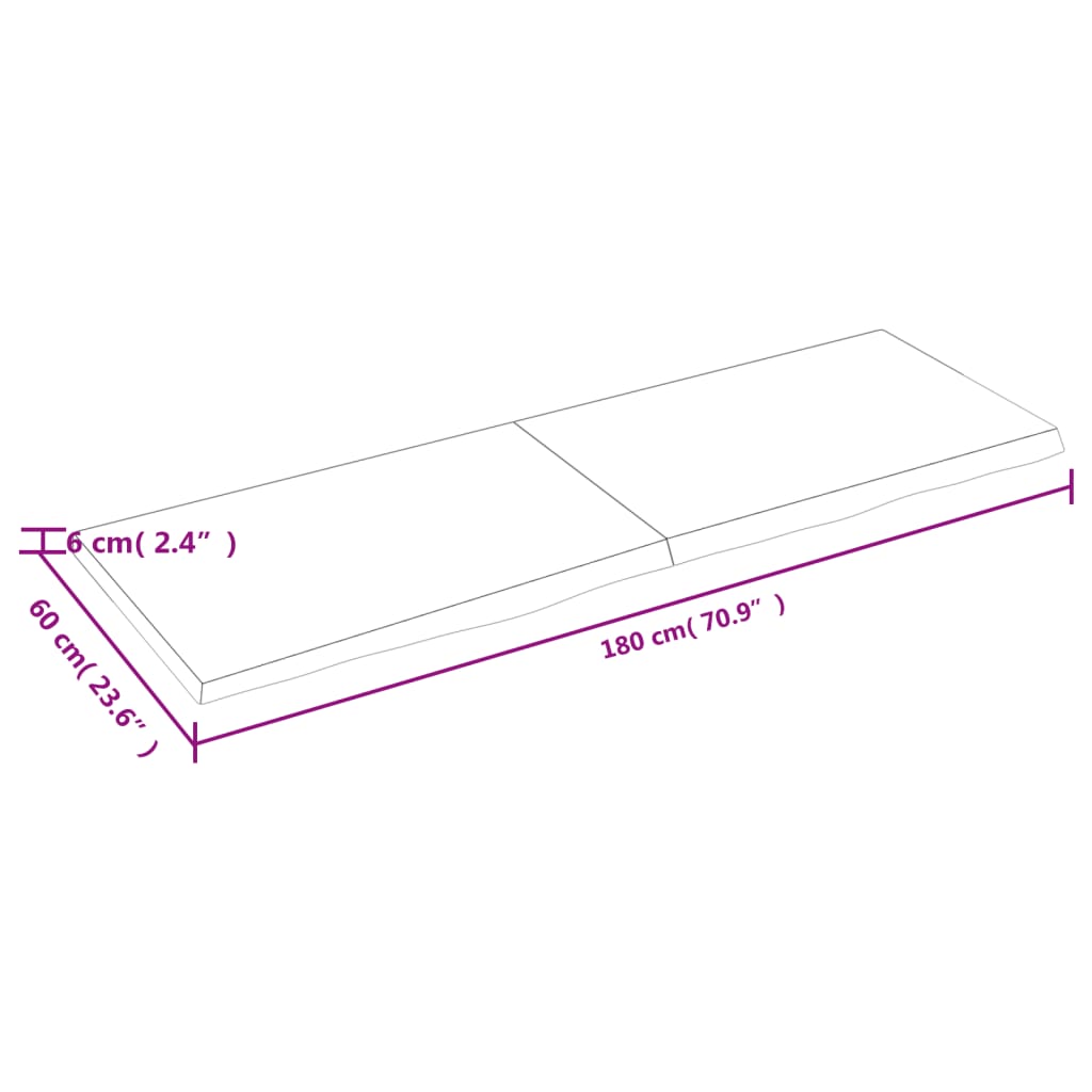 Bordplate mørkebrun 180x60x(2-6) cm behandlet heltre eik