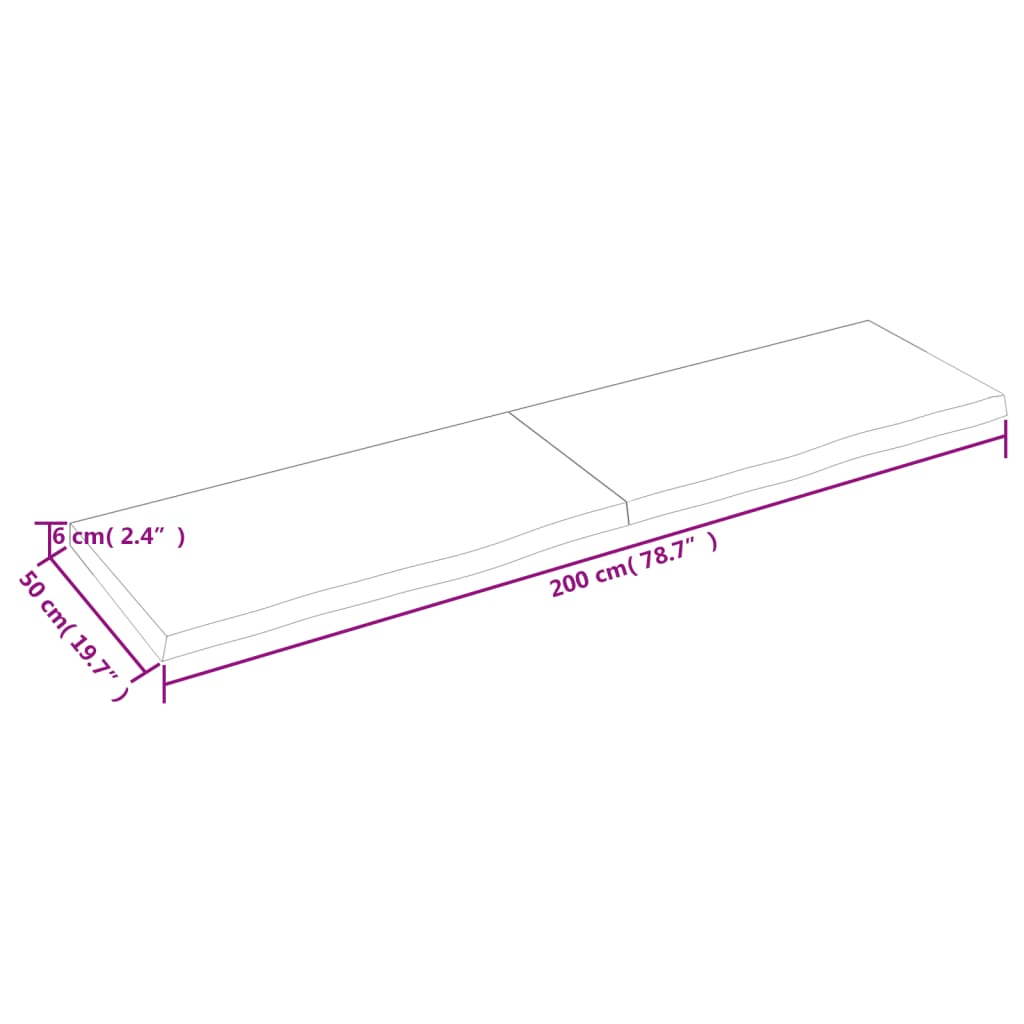 Bordplate mørkebrun 200x50x(2-6) cm behandlet heltre eik