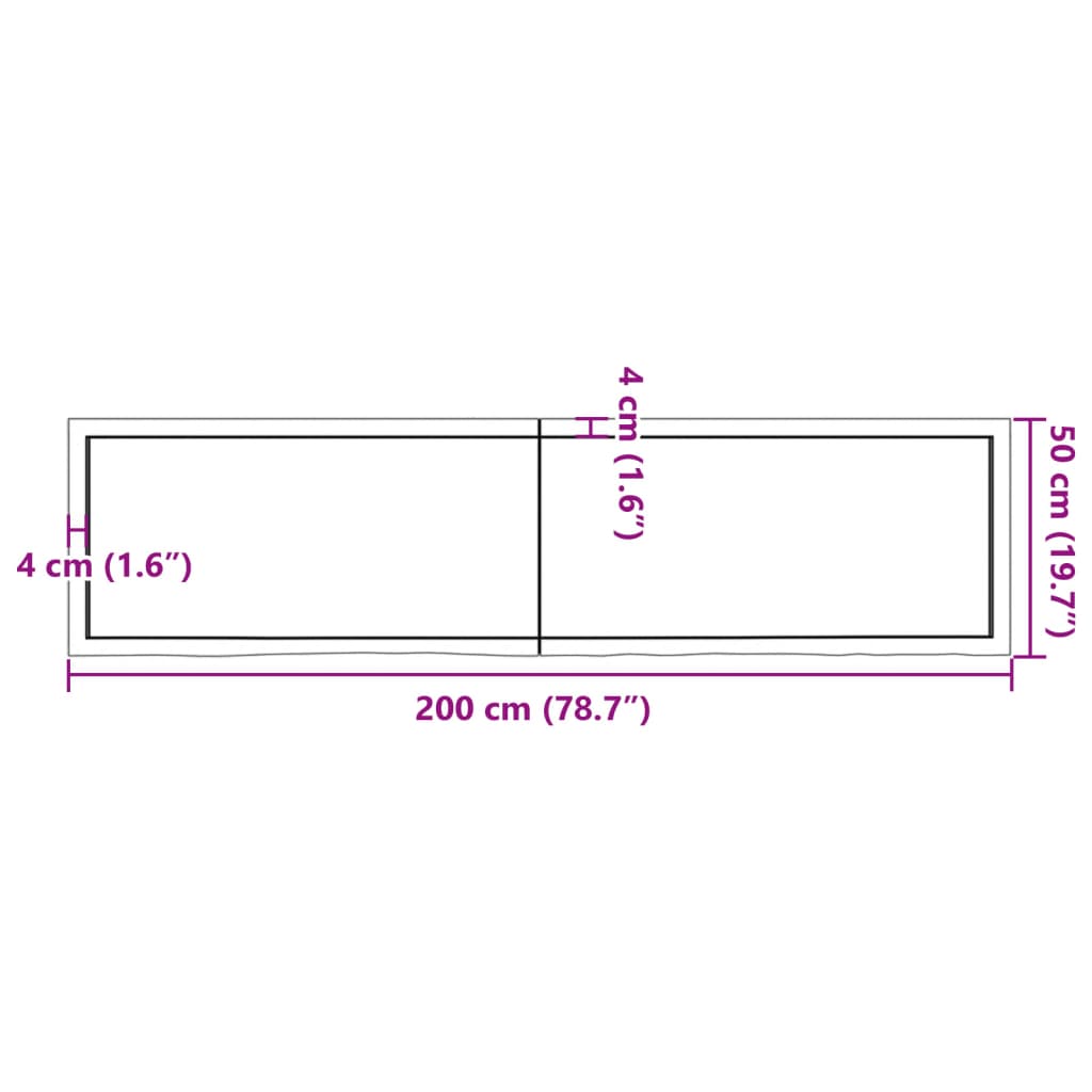 Bordplate mørkebrun 200x50x(2-6) cm behandlet heltre eik