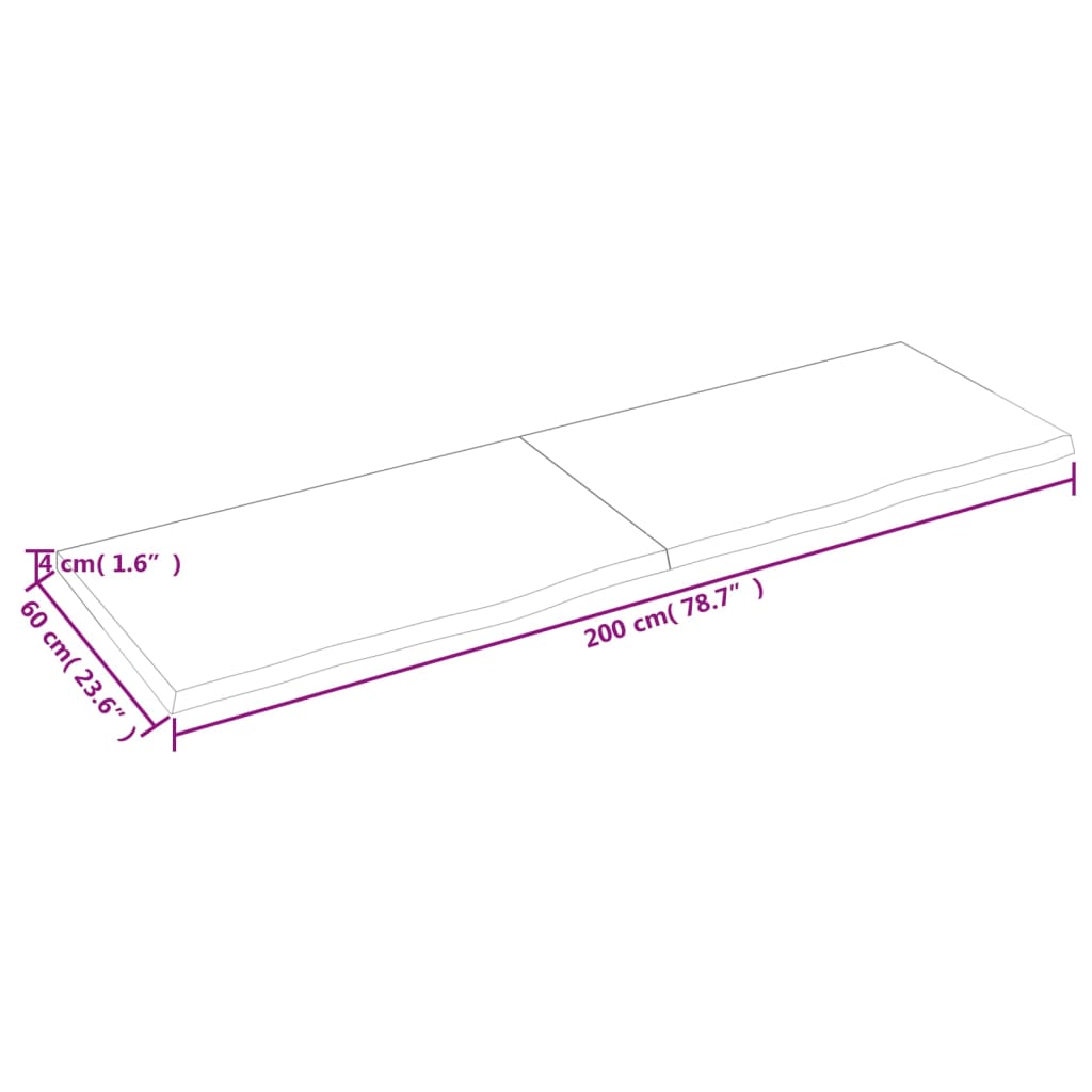 Bordplate mørkebrun 200x60x(2-4) cm behandlet heltre eik