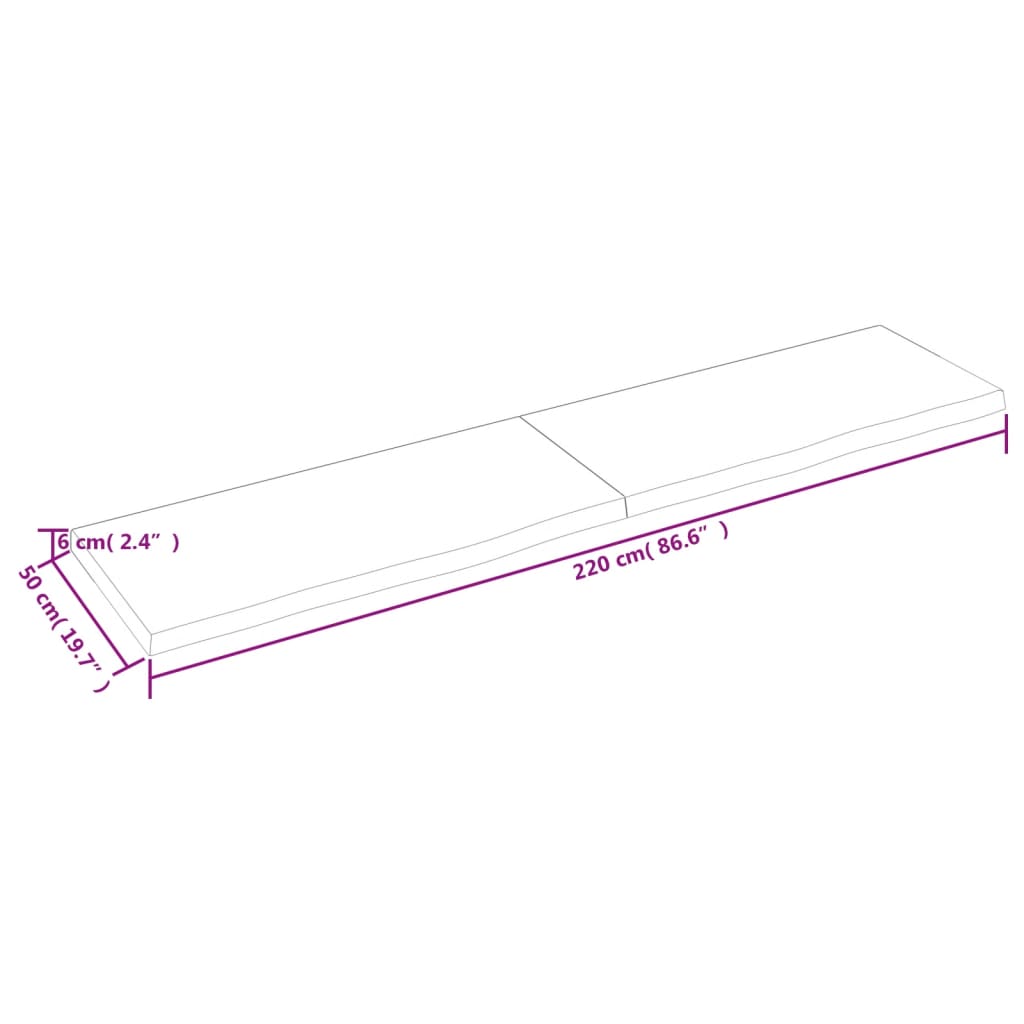 Bordplate mørkebrun 220x50x(2-6) cm behandlet heltre eik