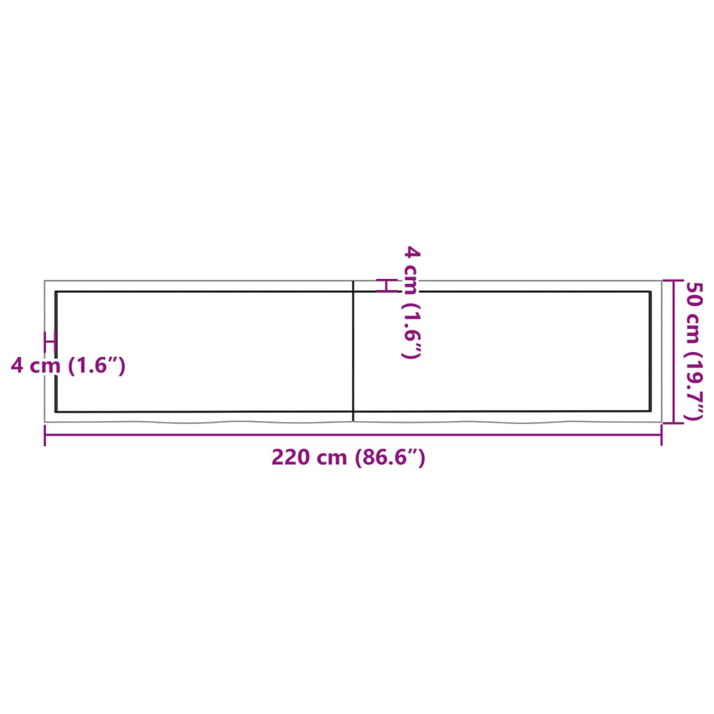 Bordplate mørkebrun 220x50x(2-6) cm behandlet heltre eik
