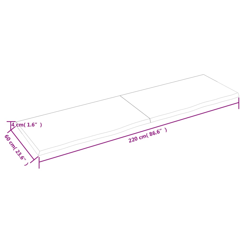 Bordplate mørkebrun 220x60x(2-4) cm behandlet heltre eik