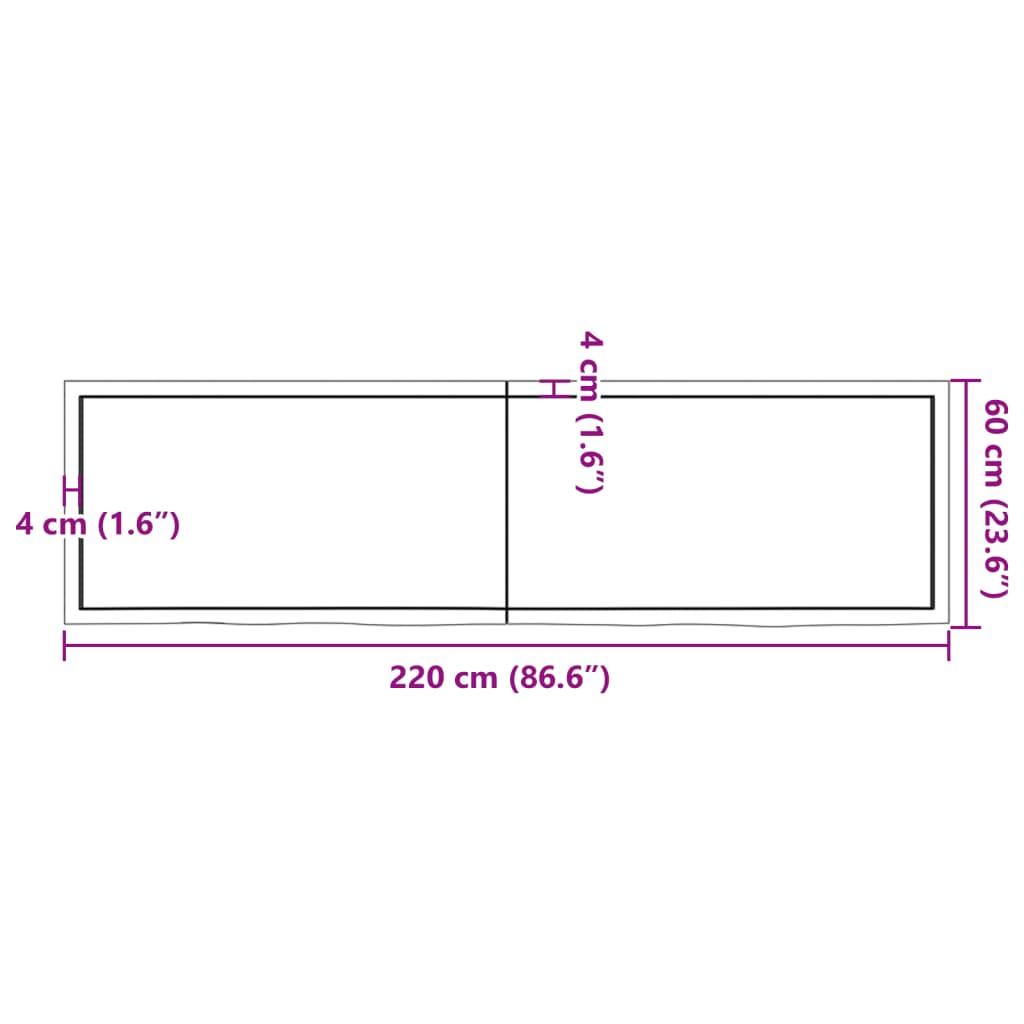 Bordplate mørkebrun 220x60x(2-4) cm behandlet heltre eik
