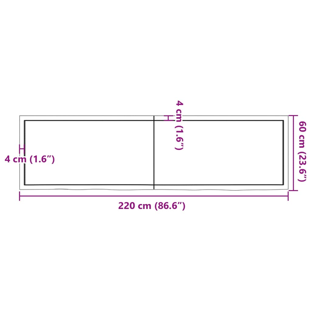 Bordplate mørkebrun 220x60x(2-6) cm behandlet heltre eik