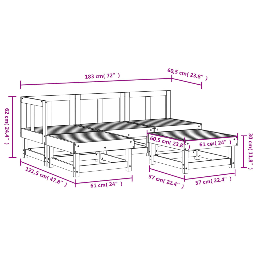 Hagesofagruppe hvit 5 deler heltre furu