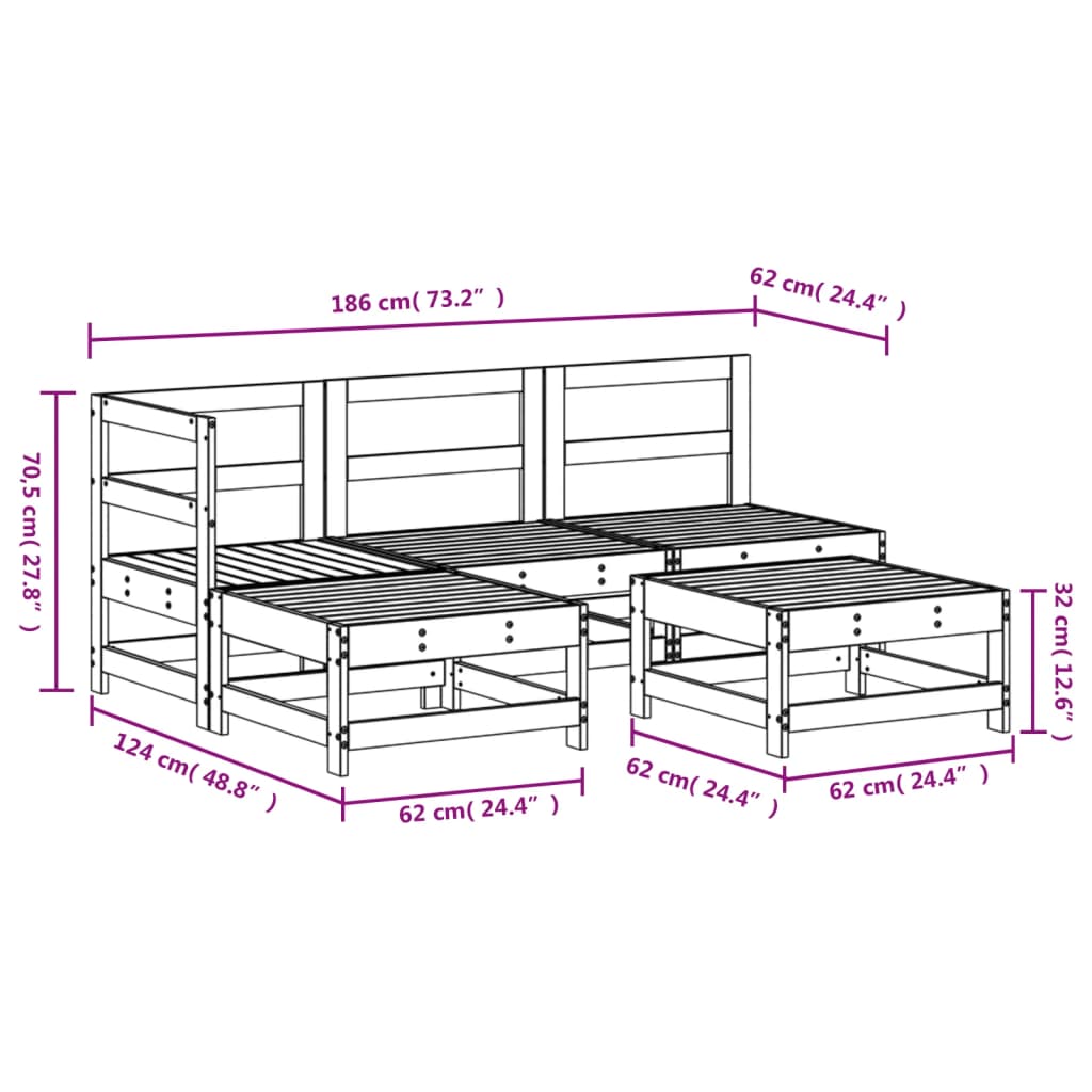 Hagesofagruppe hvit 5 deler heltre furu