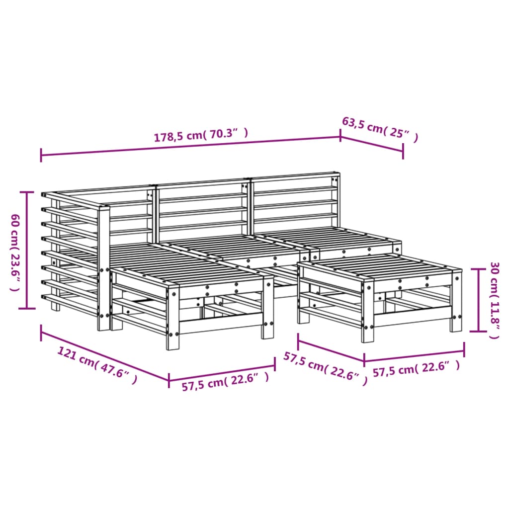 Hagesofagruppe hvit 5 deler heltre furu