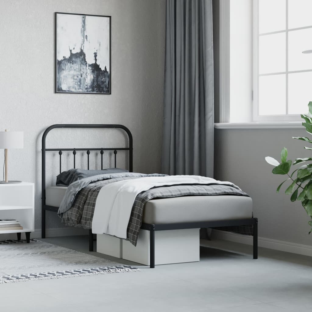 Sengeramme i metall med hodegavl svart 90x190 cm
