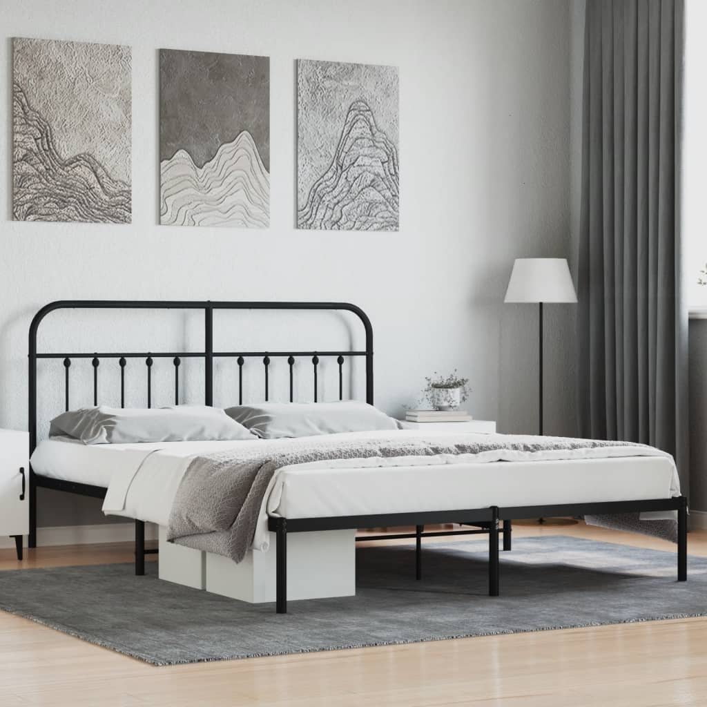 Sengeramme i metall med sengegavl svart 183x213 cm