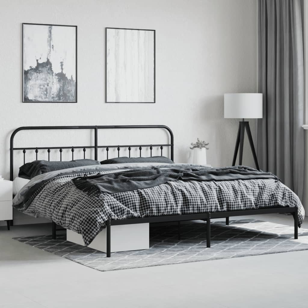 Sengeramme i metall med sengegavl svart 193x203 cm