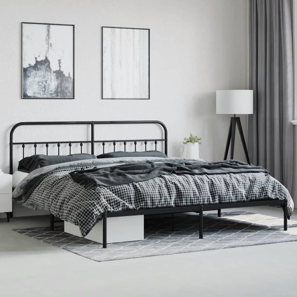 Sengeramme i metall med sengegavl svart 200x200 cm