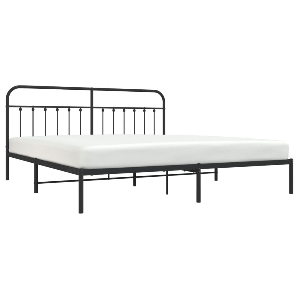 Sengeramme i metall med sengegavl svart 200x200 cm