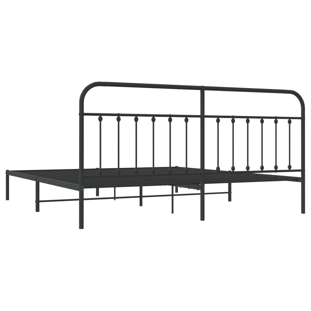 Sengeramme i metall med sengegavl svart 200x200 cm