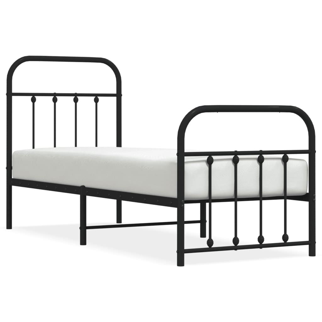 Sengeramme i metall med hode- og fotgavl svart 75x190 cm