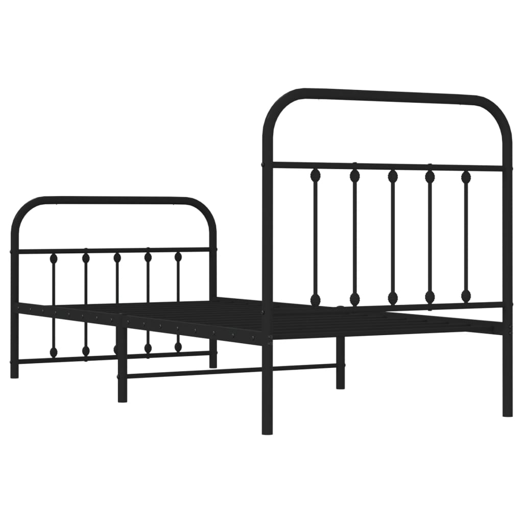Sengeramme i metall med hode- og fotgavl svart 90x190 cm