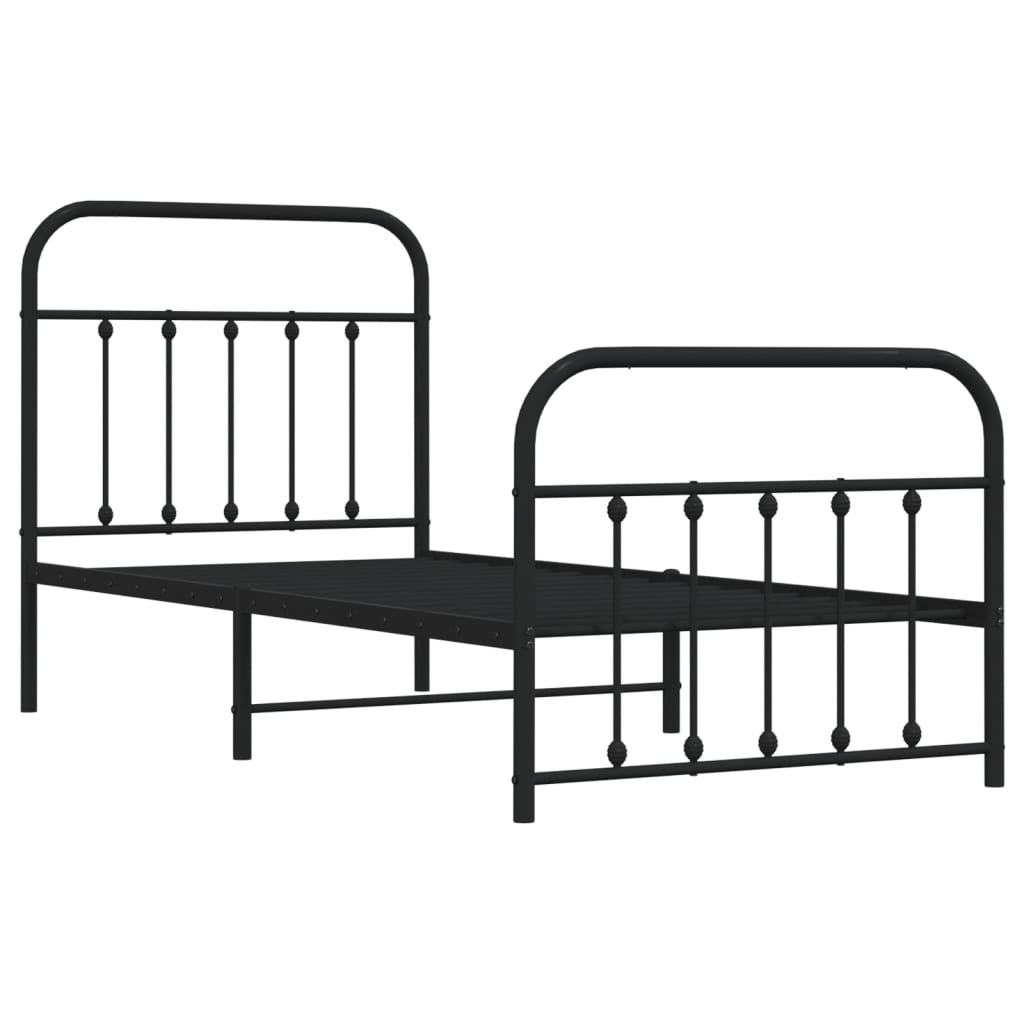 Sengeramme i metall med hode- og fotgavl svart 90x200 cm