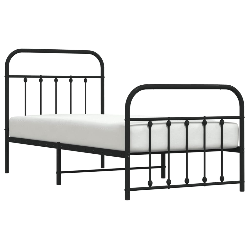 Sengeramme i metall med hode- og fotgavl svart 90x200 cm