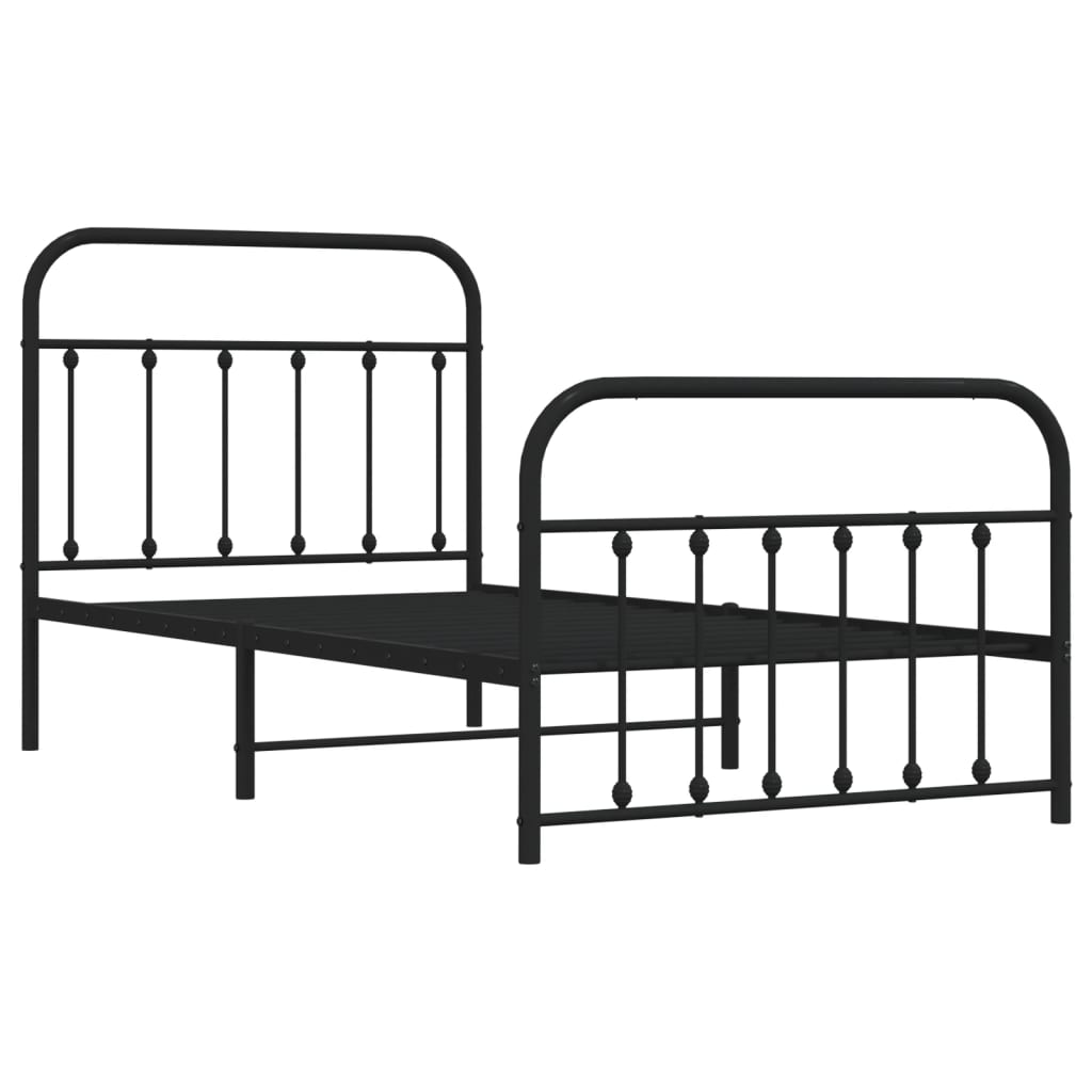 Sengeramme i metall med hode- og fotgavl svart 100x190 cm