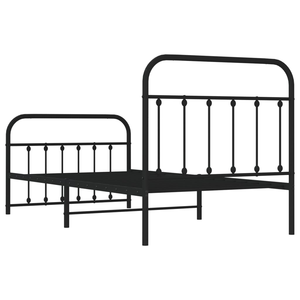Sengeramme i metall med hode- og fotgavl svart 100x190 cm